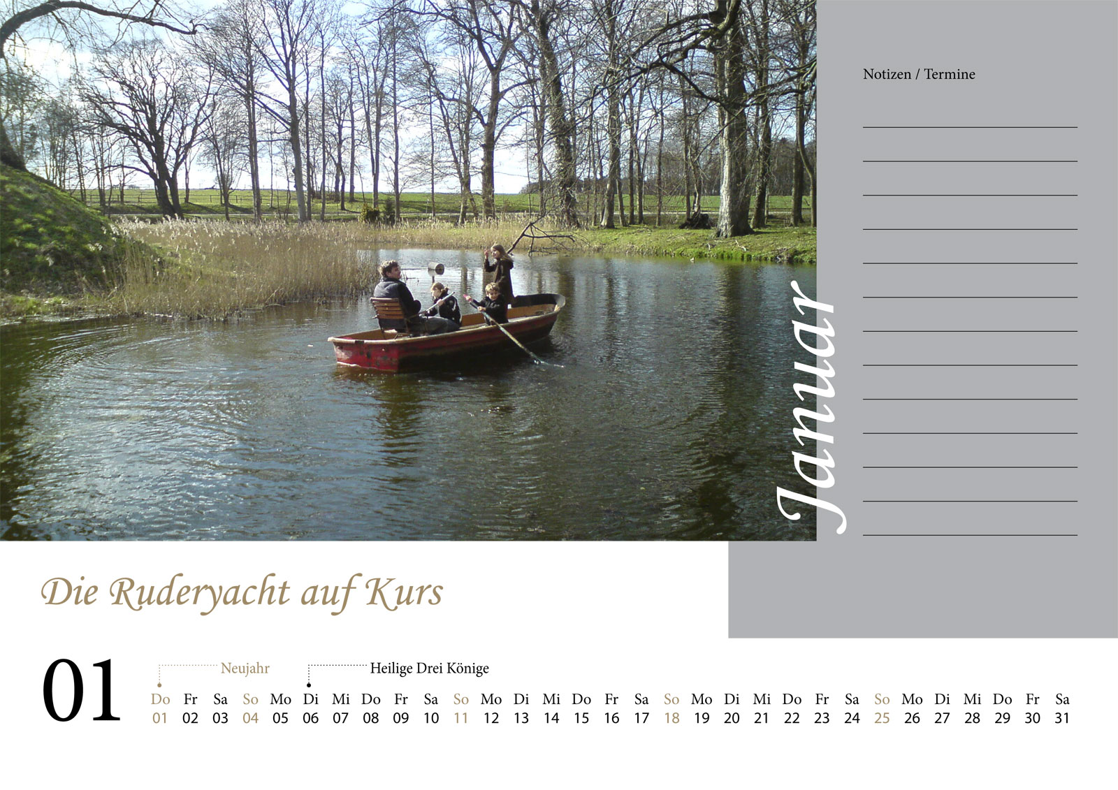 Kalender 2026 Gut Dalwitz - Januar - Die Ruderyacht auf Kurs